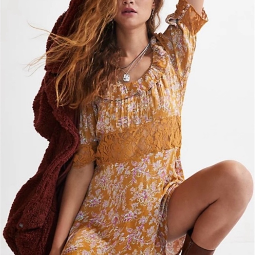 Free People Floral Lace Trim Dress